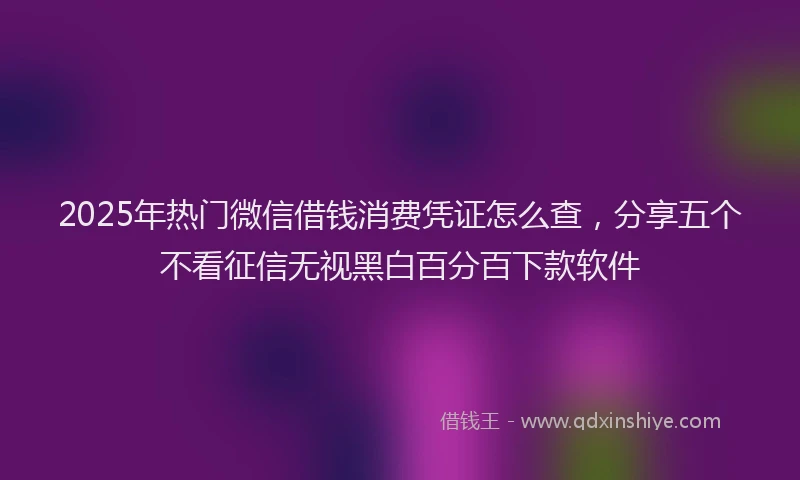 2025年热门微信借钱消费凭证怎么查，分享五个不看征信无视黑白百分百下款软件