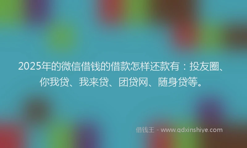 2025年的微信借钱的借款怎样还款有：投友圈、你我贷、我来贷、团贷网、随身贷等。