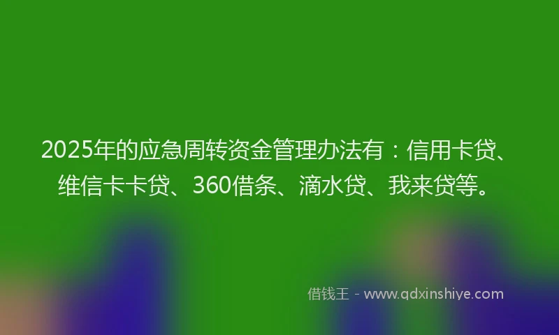 2025年的应急周转资金管理办法有：信用卡贷、维信卡卡贷、360借条、滴水贷、我来贷等。
