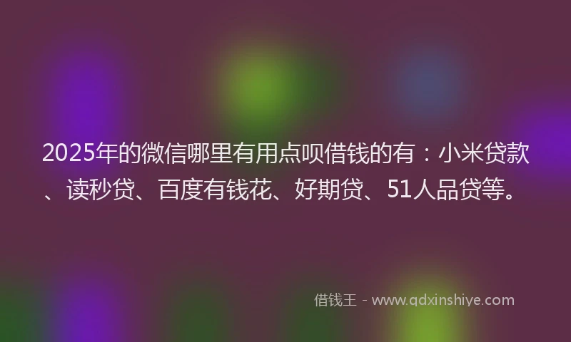 2025年的微信哪里有用点呗借钱的有：小米贷款、读秒贷、百度有钱花、好期贷、51人品贷等。