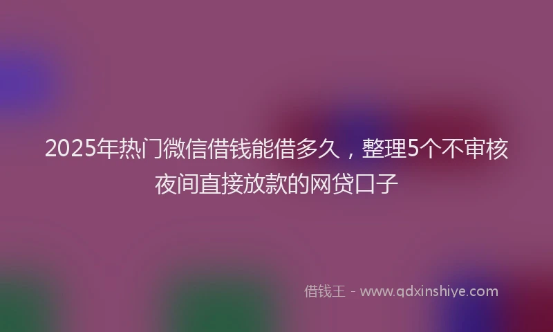 2025年热门微信借钱能借多久，整理5个不审核夜间直接放款的网贷口子