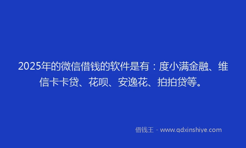 2025年的微信借钱的软件是有：度小满金融、维信卡卡贷、花呗、安逸花、拍拍贷等。