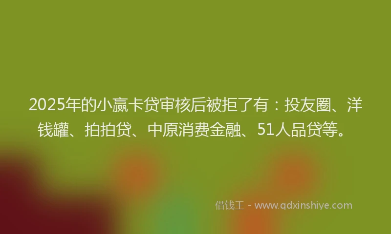 2025年的小赢卡贷审核后被拒了有：投友圈、洋钱罐、拍拍贷、中原消费金融、51人品贷等。