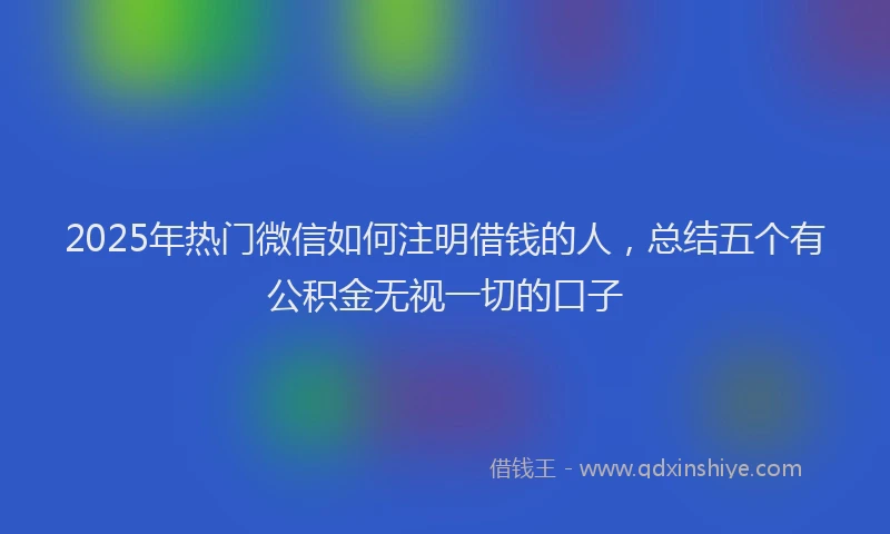 2025年热门微信如何注明借钱的人，总结五个有公积金无视一切的口子