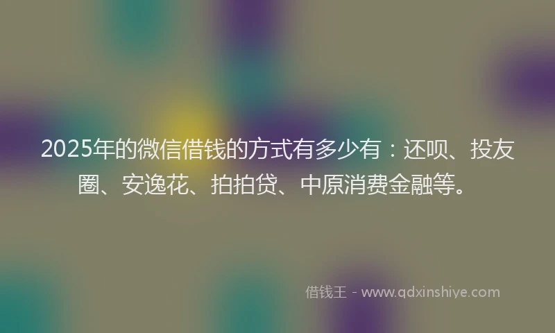 2025年的微信借钱的方式有多少有：还呗、投友圈、安逸花、拍拍贷、中原消费金融等。