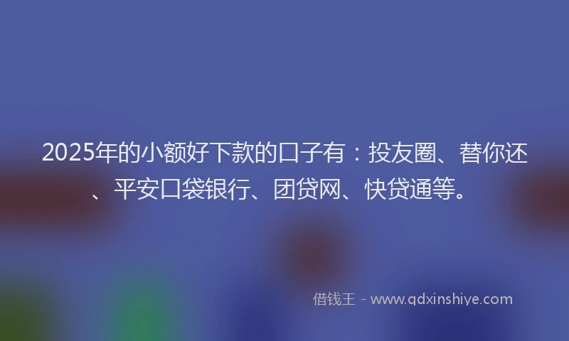 2025年的小额好下款的口子有：投友圈、替你还、平安口袋银行、团贷网、快贷通等。