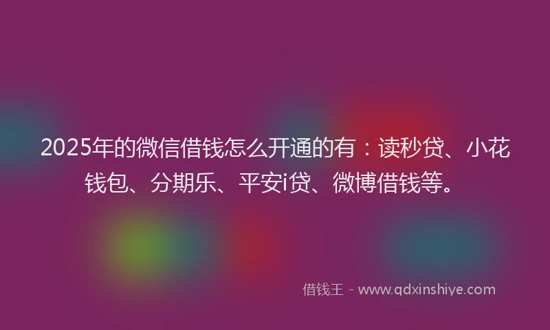 2025年的微信借钱怎么开通的有：读秒贷、小花钱包、分期乐、平安i贷、微博借钱等。