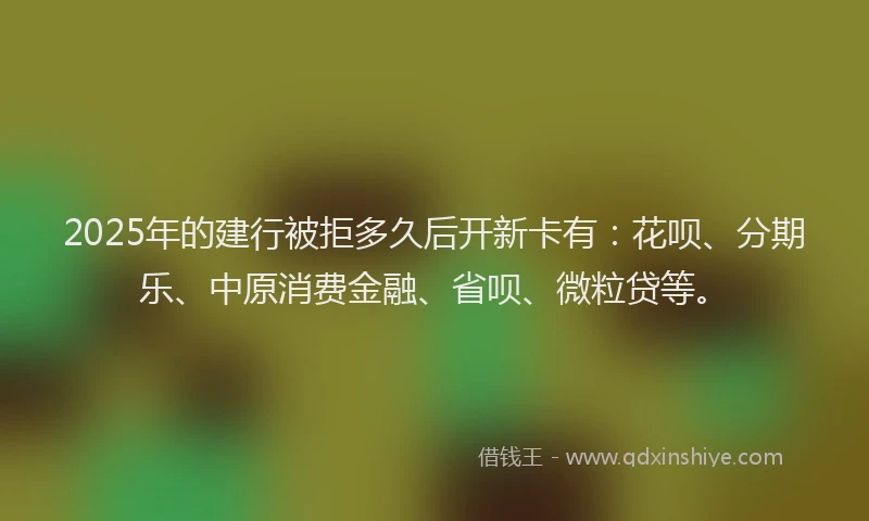2025年的建行被拒多久后开新卡有：花呗、分期乐、中原消费金融、省呗、微粒贷等。