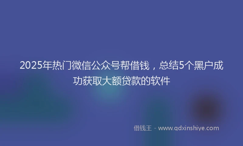 2025年热门微信公众号帮借钱，总结5个黑户成功获取大额贷款的软件