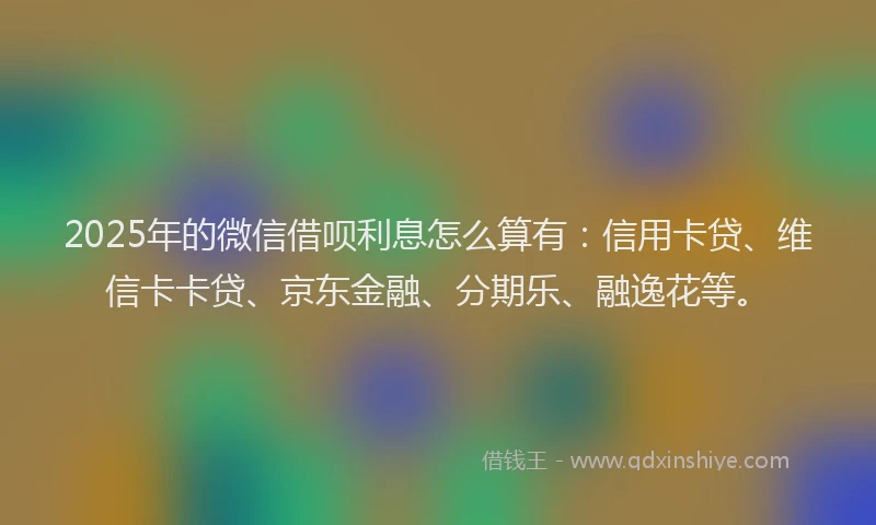 2025年的微信借呗利息怎么算有：信用卡贷、维信卡卡贷、京东金融、分期乐、融逸花等。