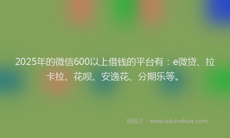 2025年的微信600以上借钱的平台有：e微贷、拉卡拉、花呗、安逸花、分期乐等。