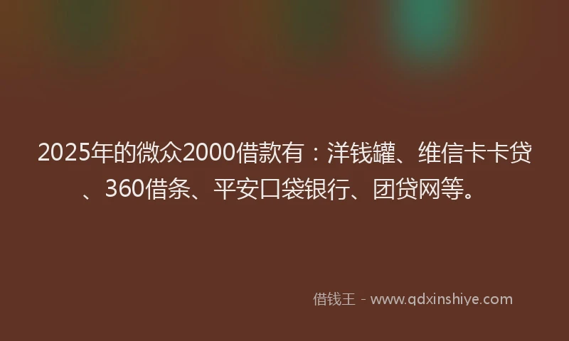 2025年的微众2000借款有：洋钱罐、维信卡卡贷、360借条、平安口袋银行、团贷网等。
