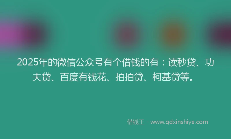 2025年的微信公众号有个借钱的有：读秒贷、功夫贷、百度有钱花、拍拍贷、柯基贷等。