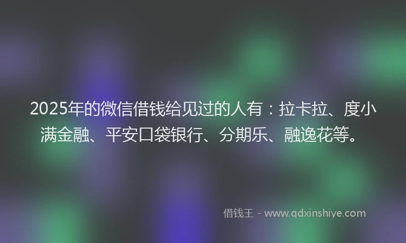 2025年的微信借钱给见过的人有：拉卡拉、度小满金融、平安口袋银行、分期乐、融逸花等。