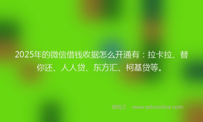 2025年的微信借钱收据怎么开通有：拉卡拉、替你还、人人贷、东方汇、柯基贷等。