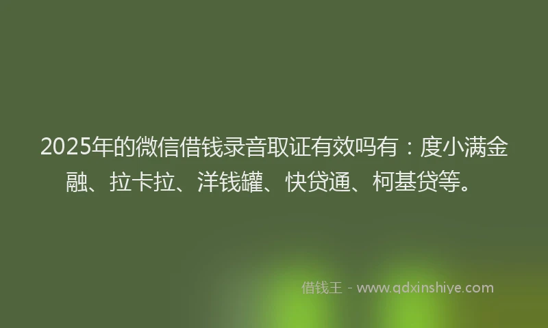 2025年的微信借钱录音取证有效吗有：度小满金融、拉卡拉、洋钱罐、快贷通、柯基贷等。