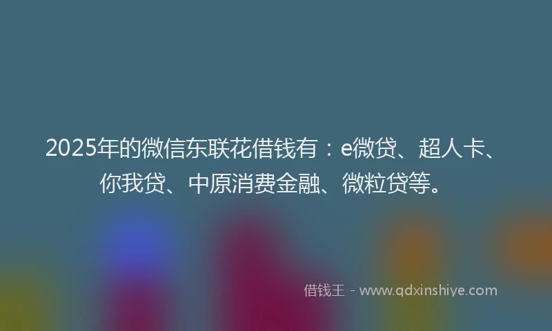 2025年的微信东联花借钱有：e微贷、超人卡、你我贷、中原消费金融、微粒贷等。