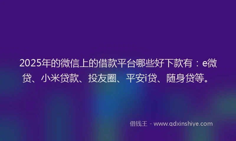 2025年的微信上的借款平台哪些好下款有：e微贷、小米贷款、投友圈、平安i贷、随身贷等。
