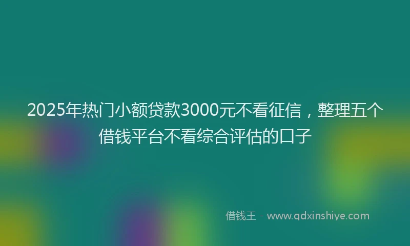 2025年热门小额贷款3000元不看征信，整理五个借钱平台不看综合评估的口子