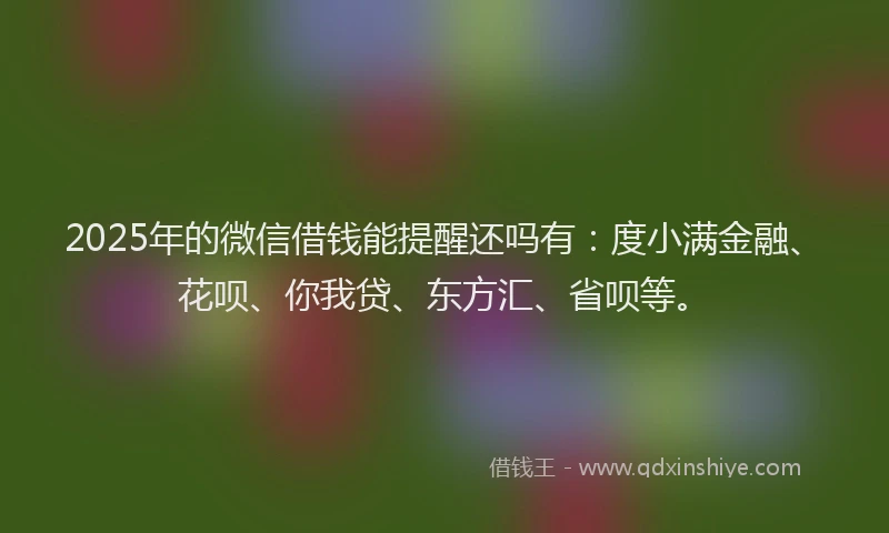 2025年的微信借钱能提醒还吗有：度小满金融、花呗、你我贷、东方汇、省呗等。