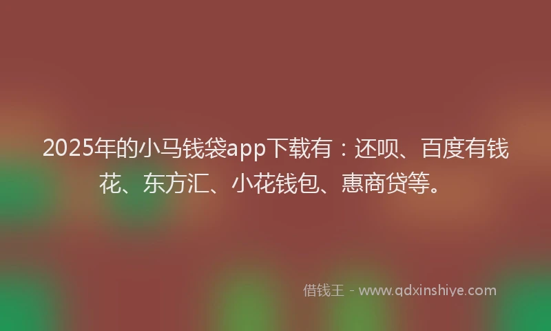 2025年的小马钱袋app下载有：还呗、百度有钱花、东方汇、小花钱包、惠商贷等。