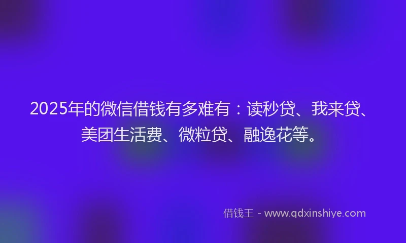 2025年的微信借钱有多难有：读秒贷、我来贷、美团生活费、微粒贷、融逸花等。