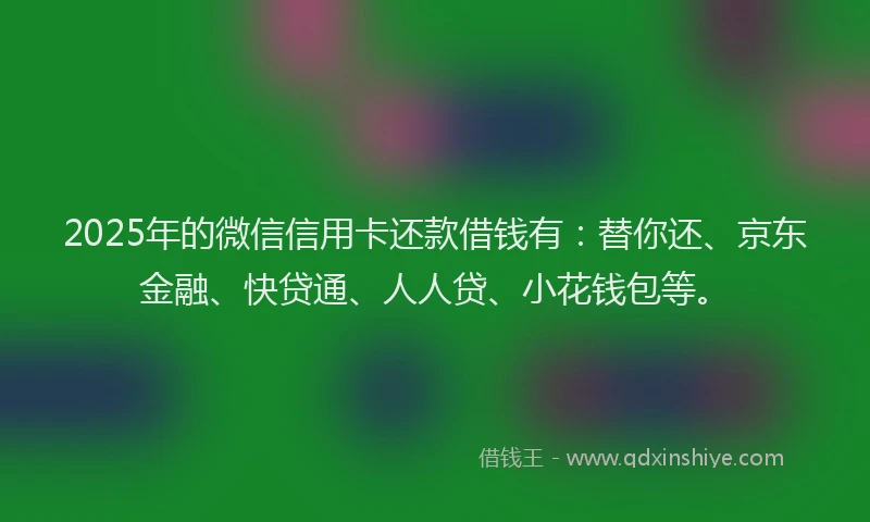 2025年的微信信用卡还款借钱有：替你还、京东金融、快贷通、人人贷、小花钱包等。