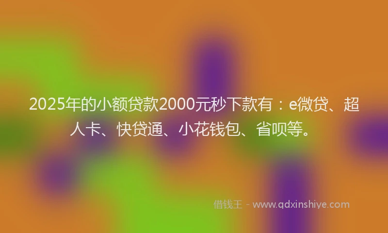 2025年的小额贷款2000元秒下款有：e微贷、超人卡、快贷通、小花钱包、省呗等。
