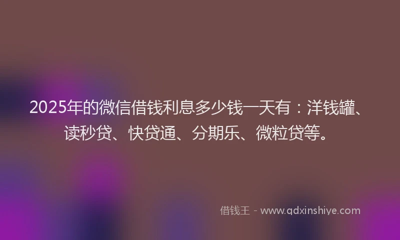 2025年的微信借钱利息多少钱一天有：洋钱罐、读秒贷、快贷通、分期乐、微粒贷等。