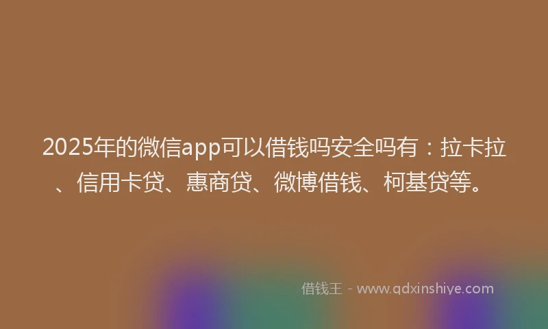 2025年的微信app可以借钱吗安全吗有：拉卡拉、信用卡贷、惠商贷、微博借钱、柯基贷等。