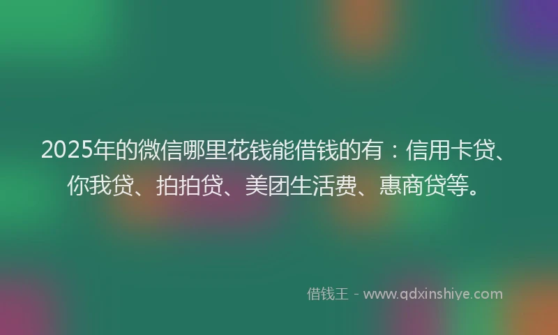 2025年的微信哪里花钱能借钱的有：信用卡贷、你我贷、拍拍贷、美团生活费、惠商贷等。