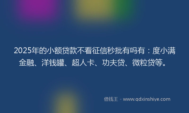 2025年的小额贷款不看征信秒批有吗有：度小满金融、洋钱罐、超人卡、功夫贷、微粒贷等。