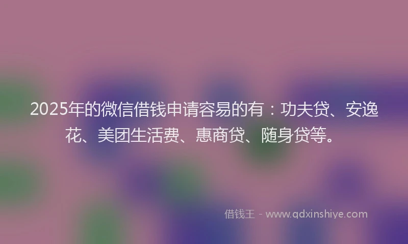 2025年的微信借钱申请容易的有：功夫贷、安逸花、美团生活费、惠商贷、随身贷等。