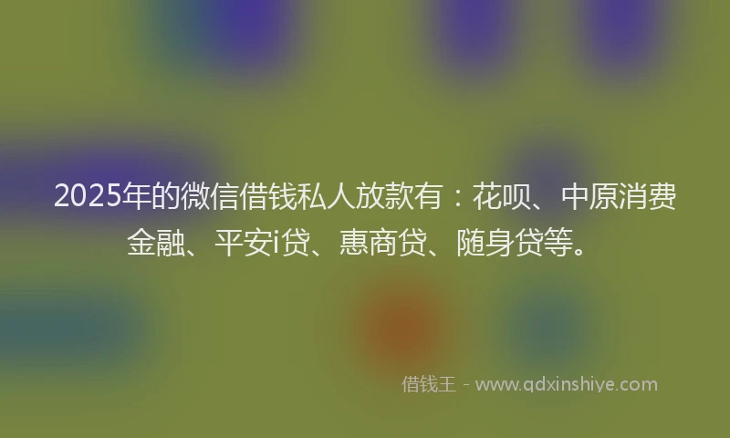 2025年的微信借钱私人放款有：花呗、中原消费金融、平安i贷、惠商贷、随身贷等。
