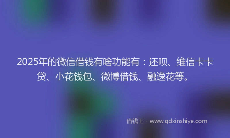 2025年的微信借钱有啥功能有：还呗、维信卡卡贷、小花钱包、微博借钱、融逸花等。