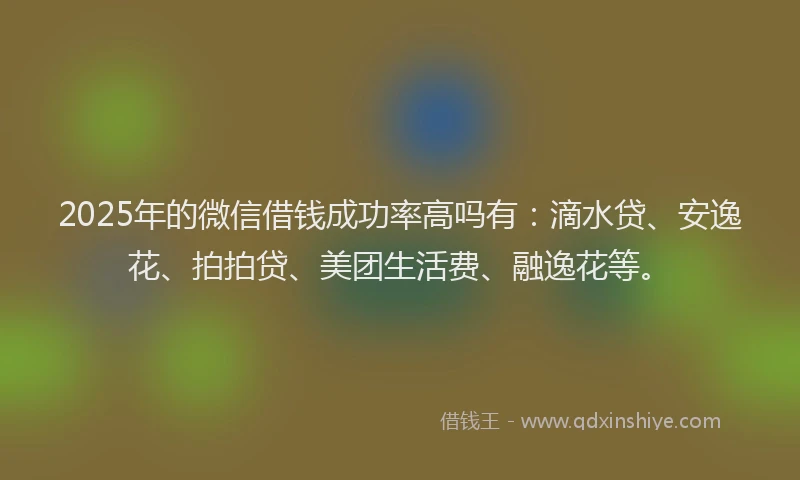 2025年的微信借钱成功率高吗有：滴水贷、安逸花、拍拍贷、美团生活费、融逸花等。