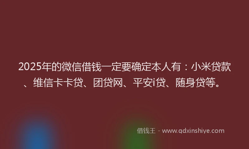 2025年的微信借钱一定要确定本人有：小米贷款、维信卡卡贷、团贷网、平安i贷、随身贷等。