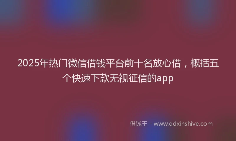 2025年热门微信借钱平台前十名放心借，概括五个快速下款无视征信的app