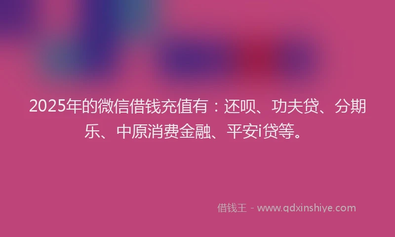 2025年的微信借钱充值有：还呗、功夫贷、分期乐、中原消费金融、平安i贷等。