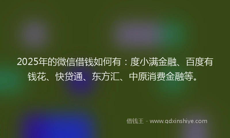 2025年的微信借钱如何有：度小满金融、百度有钱花、快贷通、东方汇、中原消费金融等。