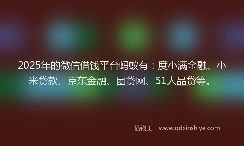 2025年的微信借钱平台蚂蚁有：度小满金融、小米贷款、京东金融、团贷网、51人品贷等。