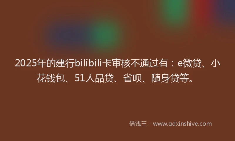 2025年的建行bilibili卡审核不通过有：e微贷、小花钱包、51人品贷、省呗、随身贷等。