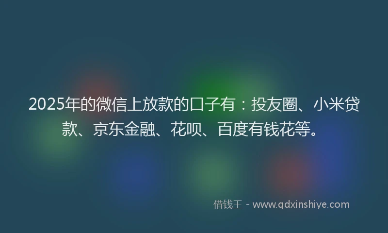2025年的微信上放款的口子有：投友圈、小米贷款、京东金融、花呗、百度有钱花等。
