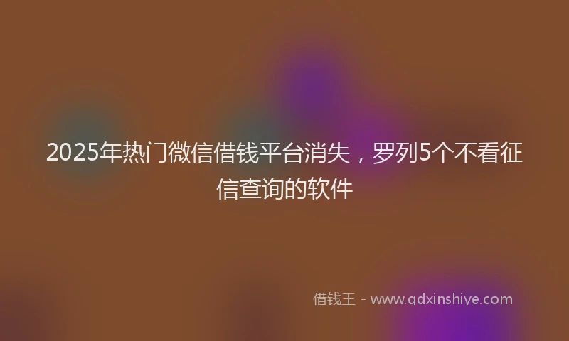 2025年热门微信借钱平台消失，罗列5个不看征信查询的软件