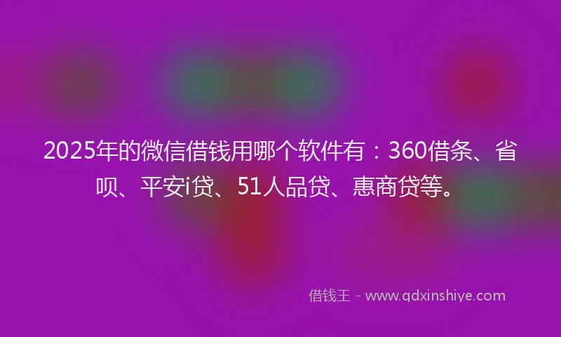 2025年的微信借钱用哪个软件有：360借条、省呗、平安i贷、51人品贷、惠商贷等。
