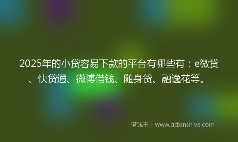 2025年的小贷容易下款的平台有哪些有：e微贷、快贷通、微博借钱、随身贷、融逸花等。