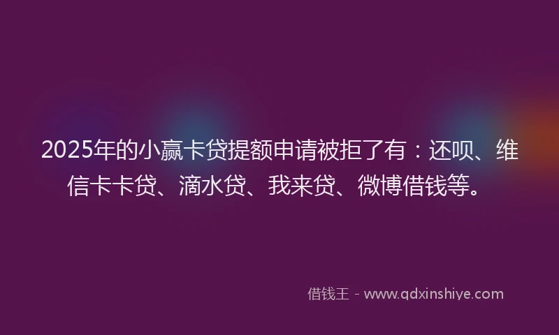 2025年的小赢卡贷提额申请被拒了有：还呗、维信卡卡贷、滴水贷、我来贷、微博借钱等。