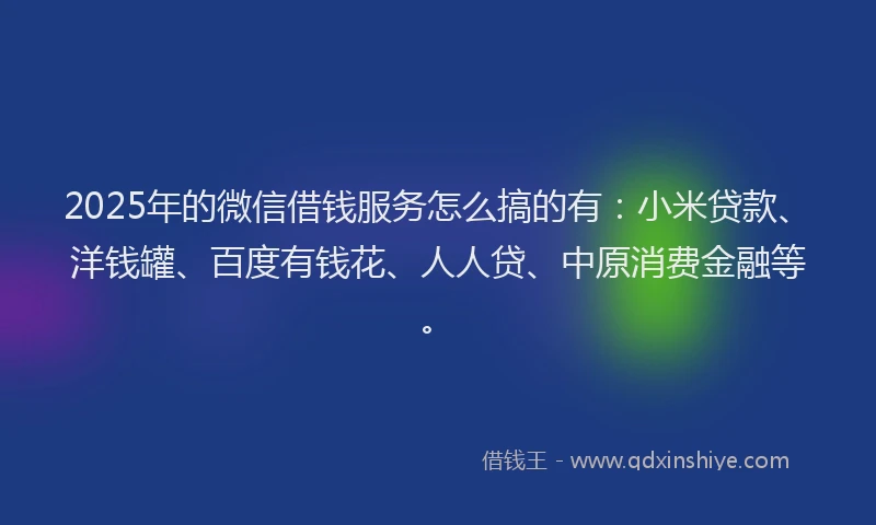 2025年的微信借钱服务怎么搞的有：小米贷款、洋钱罐、百度有钱花、人人贷、中原消费金融等。