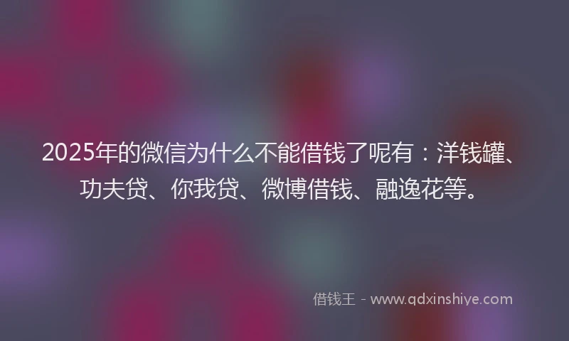 2025年的微信为什么不能借钱了呢有：洋钱罐、功夫贷、你我贷、微博借钱、融逸花等。