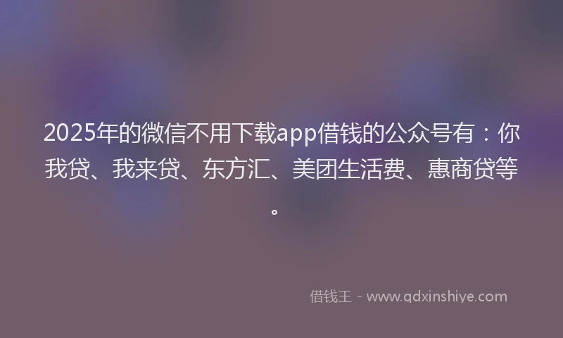 2025年的微信不用下载app借钱的公众号有：你我贷、我来贷、东方汇、美团生活费、惠商贷等。